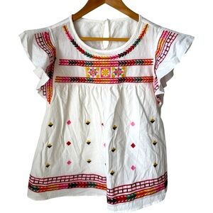 SHEIN White Blouse with Colorful Embroidery